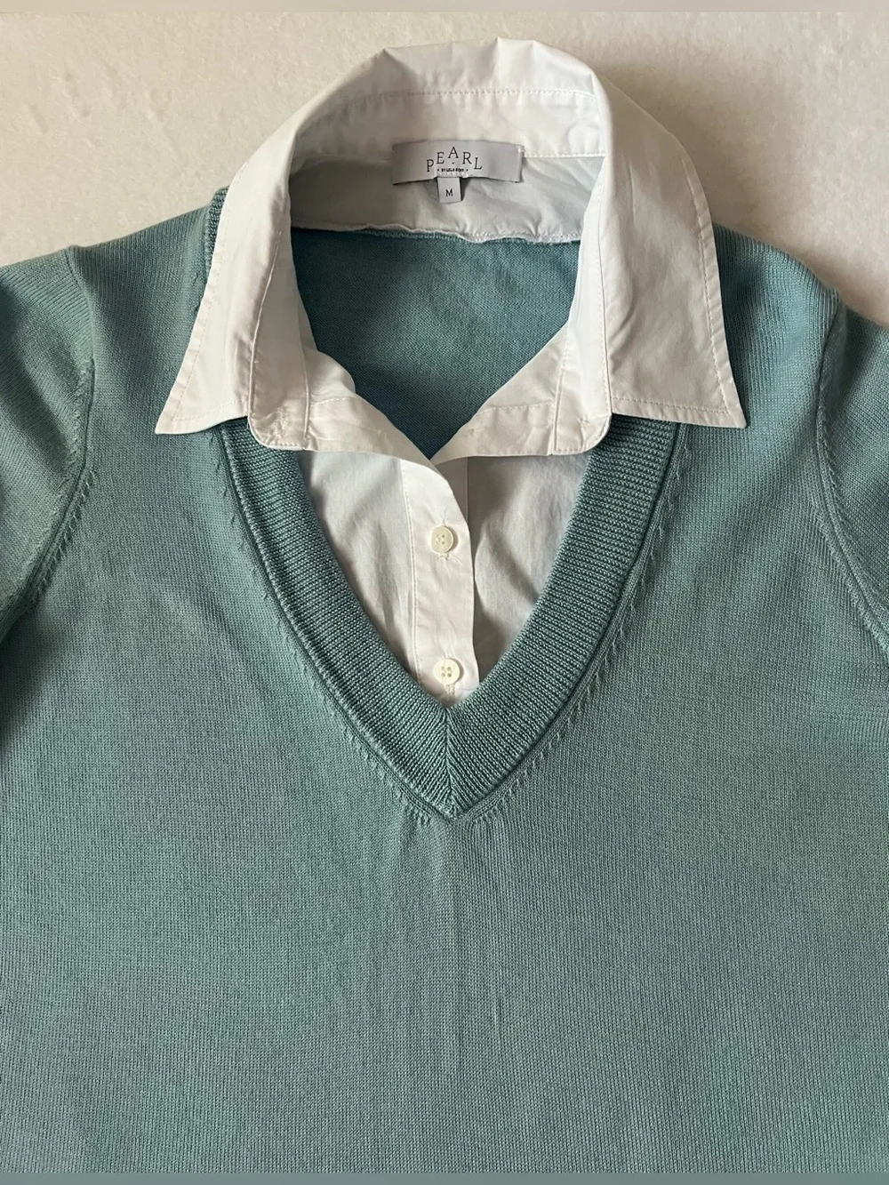 Pearl By Lela Rose 2-in-1 Layered Merino Wool Sweater Size M, Lt.. Turq., EUC - Picture 2 of 16